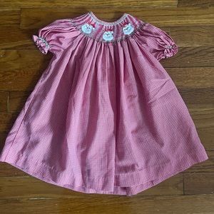 Mom & Me brand smocked Santa dress. Red and white gingham, size 6 months. EUC
